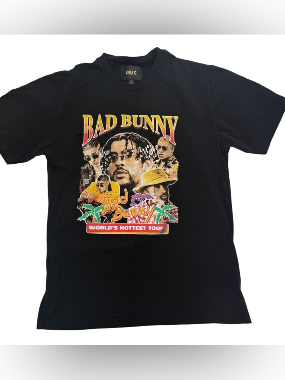 Obey Bad Bunny Graphic Tour Tee with Multicolor Print Black
